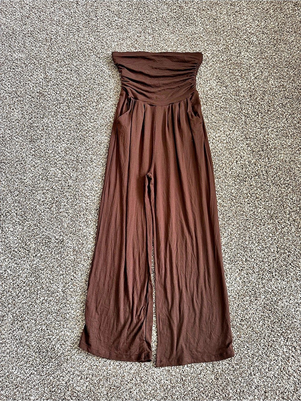 Heart & Hips Wide Leg Strapless Jumpsuit in Brown Size Medium